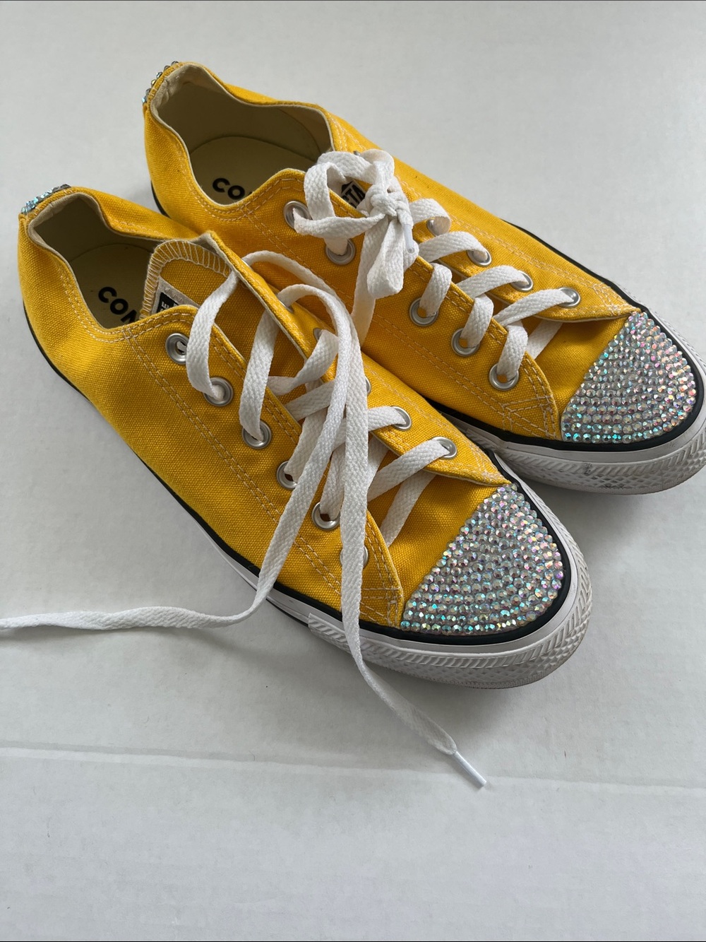 Converse Yellow Low-Top Canvas Sneakers with Rhinestone Toe